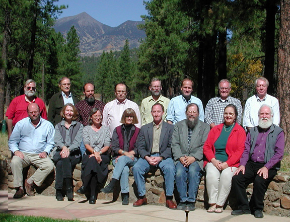 zuni_originse From left to right. Back row: Arthur Vokes, Arizona State Museum; R. G. Matson, University of British Columbia; Todd Howell, Zuni Cultural Resource Enterprises; Jeffrey Dean, Laboratory of Tree-Ring Research, University of Arizona; Stephen Kowalewski, University of Georgia; Jeffery J. Clark, Archaeology Southwest; Fred Nials, GeoArch and Archaeology Southwest; Don Fowler, University of Nevada. Front row: Jonathan Damp, Zuni Archaeological Program; Barbara Mills, University of Arizona; Laurie Webster, visiting scholar in the Department of Anthropology, University of Arizona; Polly Schaafsma, Laboratory of Anthropology, Museum of Indian Arts and Culture, Museum of New Mexico; Michael Diehl, Desert Archaeology, Inc.; David R. Wilcox, Museum of Northern Arizona; Jane Hill, University of Arizona; T. J. Ferguson, Heritage Resources Management Consultants. Not pictured: David A. Gregory, Archaeology Southwest; Keith Kintigh, Arizona State University; and C. Dean Wilson, Office of Archaeological Studies, Museum of New Mexico.