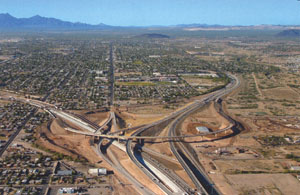 Major construction projects in Tucson over the past several decades have led to new insights into Hohokam archaeology. At the Interstate 10/Interstate 19 interchange pictured here, and in other locations as well, sites were also preserved for the future.