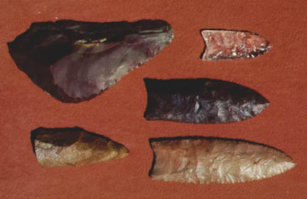 Clovis flaked stone spear points and scrapers found at the Lehner site in southeastern Arizona in 1954-55. Photograph by Jonathan Mabry.