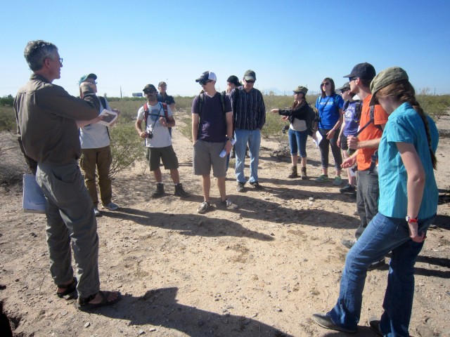 Leading Preservation Archaeology Field School students on a tour of the Valencia site. I do this every field season, before the students head out to the field to learn survey, excavation, and recording techniques. These visits help students gain a sense of the desert Southwest, what an archaeological site looks like (and how to “see” it), and how people lived in the past.