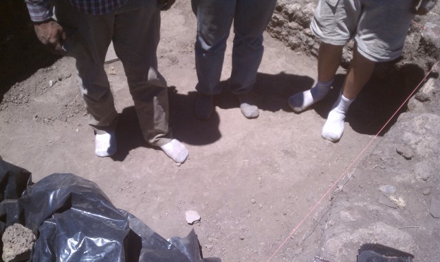 Only socks allowed on the well-plastered floor excavated by Will (University of Texas at San Antonio) and Chris (Arizona State University), with the help of Dr. SuS Eckert (Texas A&M).