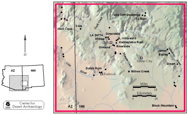 Map of sites in the Upper Gila region.