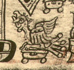 A turkey depicted in the Post-Classic Maya document known as the Dresden Codex. McKusick discusses the larger image in her monograph on the ritual importance of birds, and digital versions of the entire codex are available from the Foundation for the Advancement of Mesoamerican Studies (www.famsi.org).
