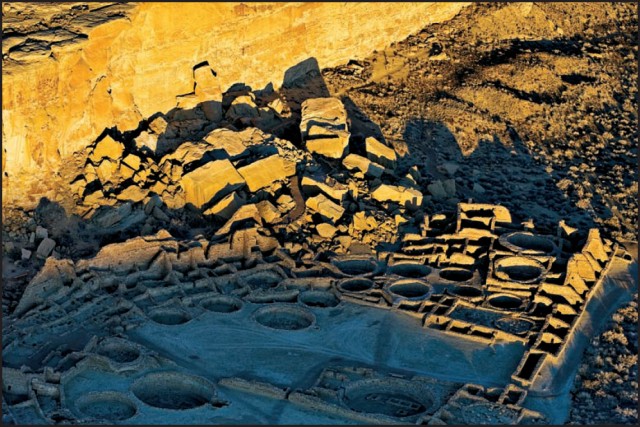 Threatening Rock and Pueblo Bonito at Chaco Canyon, by Adriel Heisey