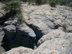 Looking down at the obsidian outcrop from above. Click to enlarge.