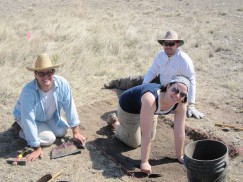 Mac, Kelly, and Tom starting their excavation of a pithouse. Click to enlarge.