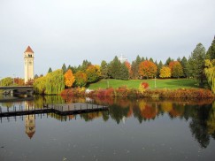 View from the convention center to Riverfront Park along the Spokane River. Click to enlarge.