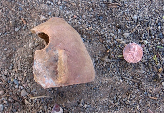 A possible Salado effigy vessel, found and photographed (but not collected) near Sherwood Ranch Pueblo by Arizona Site Stewards Andrew Marshall and Chana Gray.