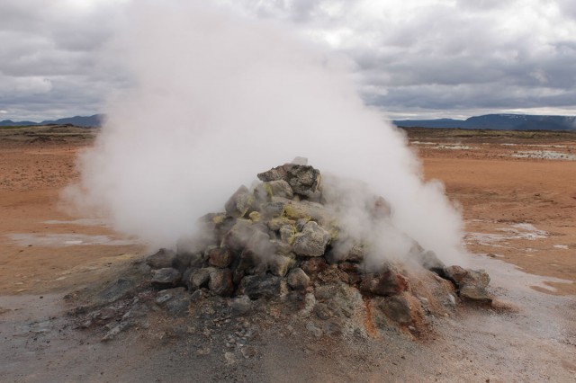 Steam rising from a geothermal fissure near Lake Mývatn (midge lake).