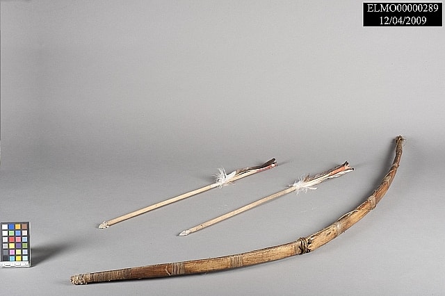 Puebloan bow and arrows. National Park Service photo by Randy Sullivan, courtesy of El Morro National Monument and the American Southwest Virtual Museum, a partnership of Northern Arizona University, the Museum of Northern Arizona, and the National Park Service.