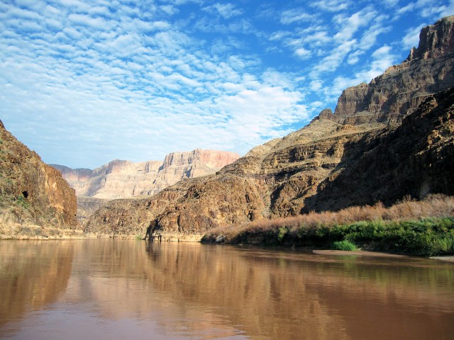 The rapids disappeared in the lower Canyon, but the views remained impressive to the end.