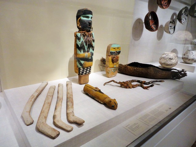 The Cliff Valley cache on display at the Art Institute of Chicago. The stunning wooden figure at center-left is just over two feet tall. Photo by Doug Gann (2009). Click to enlarge.