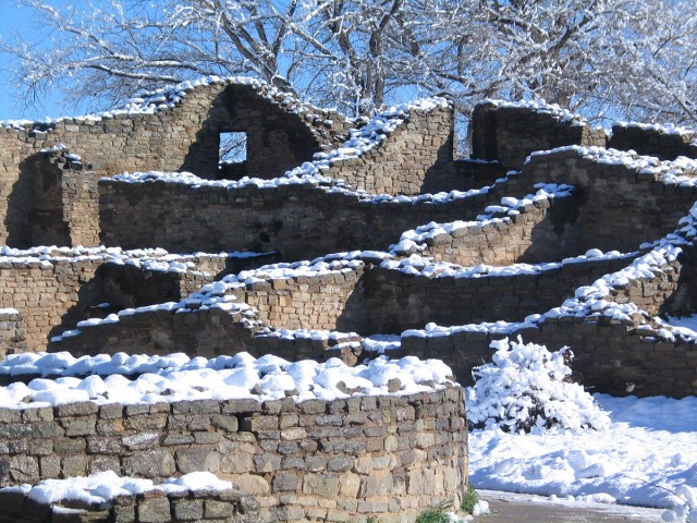 Aztec West with snow. Courtesy of Aztec Ruins National Monument, National Park Service.