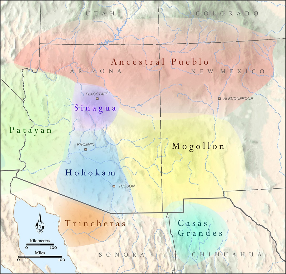 Map showing approximate locations of major archaoelogical traditions in