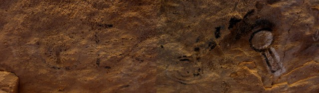 A picture of the actual pictographs documented in the reproduction. Photo by Andy Laurenzi. Click to enlarge.