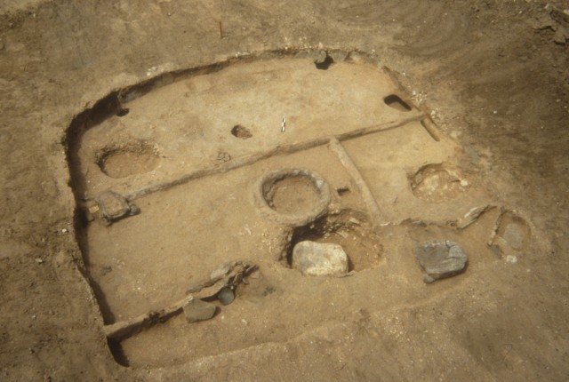 Floor of a burned pithouse in the Chuska Valley, A.D. 800. Photo by Paul Reed.