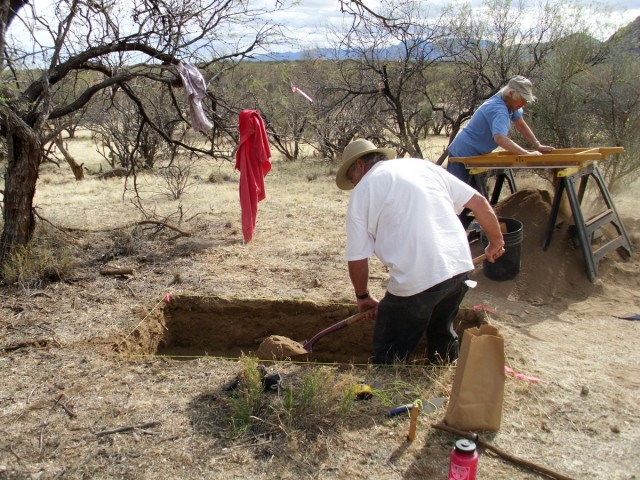 Shoveling in the Coyote Mountains. Photo by Kathy Turney.