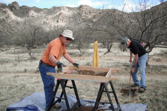 Working the screens and beginning excavations. Photo by Steve Cox.