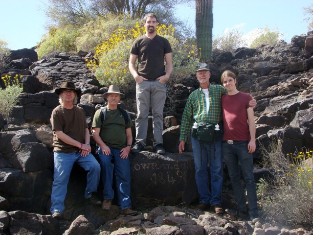 The Randall men at the inscription. From left to right: Perry (my brother), Randy (me), Regis (my son), Tom (my father), and Trevor (my son).