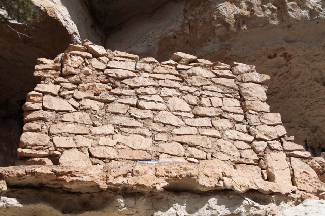 This photo was shot from below the best standing wall on the two sites. This shows the steep drop-off immediately next to the wall and illustrates the risky location of the dwelling.