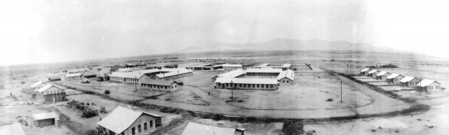 Panoramic view taken from the water tower shows a newly constructed Camp Naco ca. 1920. Image courtesy of the Bisbee Mining and Historical Museum.