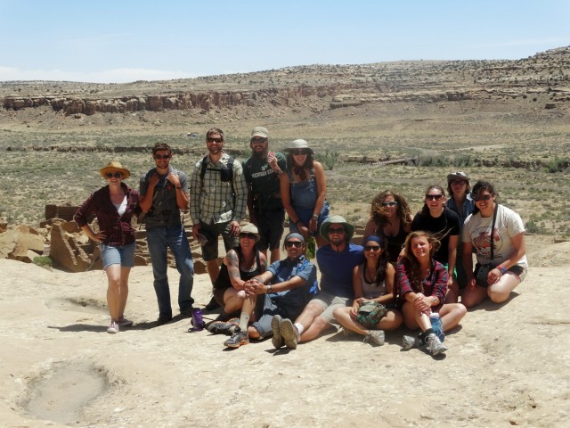 Chaco Canyon above Pueblo Bonito (left to right): Jacqueline, Riley, Aaron, Max, Madison, Izzy, Alex, Kaelyn , Selena, Daniel, Chris, Andrew, Hannah, and Erin. Photo by Selena Soto.