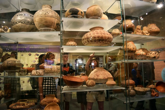 Displays at the Arizona State Museum help us begin to compare features of different ancient and contemporary pottery types. Photo by Hannah Zanotto.