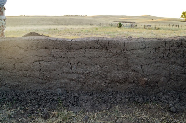 Adobe wall in progress (experimental). Photo by Jacqueline Fox.