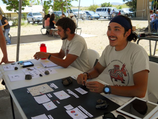 Students Riley and Chris presenting their projectile point and obsidian projects at the Archaeology Fair in Cliff, NM.