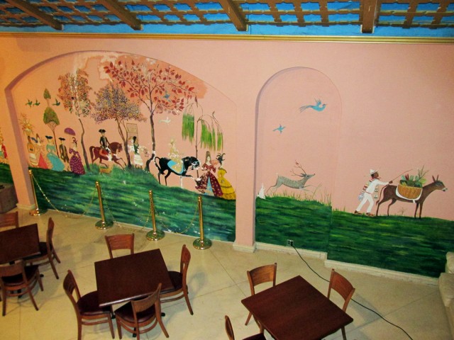 A view of the Salvador Corona murals in the Maker House from the upstairs entrance to our lab.