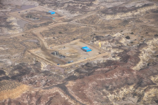 View of recent oil-gas facilities a few miles north of Chaco Canyon. Photo courtesy of Mike Eisenfeld.