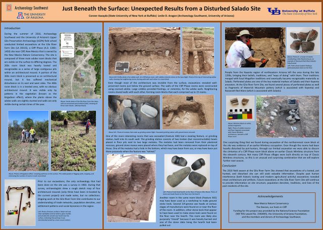 “Just Beneath the Surface: Unexpected Results from a Disturbed Salado Site,” by Conner Awayda and Leslie Aragon. <a href="/pdf/Awayda-Aragon-SAA-2017.pdf">Click to download as a PDF.</a>