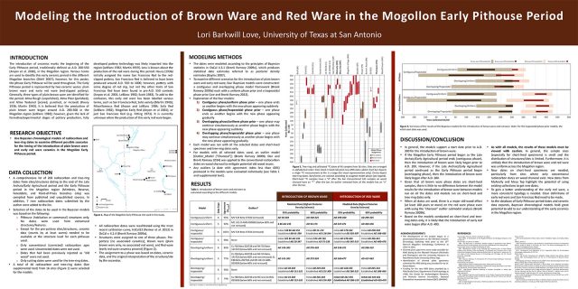 “Modeling the Introduction of Brown Ware and Red Ware in the Mogollon Early Pithouse Period,” by Lori Barkwill Love. Supplemental dating information is available from Barkwill Love. <a href="/pdf/Barkwill-Love-SAA-2017.pdf">Click to download as a PDF.</a>