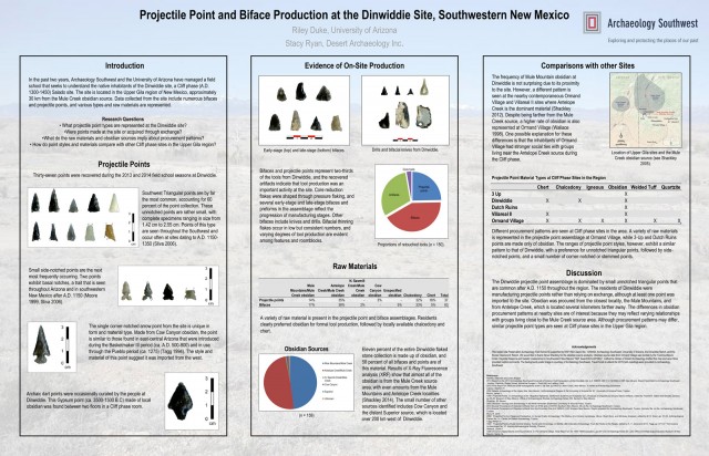“Projectile Point and Biface Production at the Dinwiddie Site, Southwestern New Mexico,” by Riley Duke and Stacy Ryan. <a href="/pdf/Duke-Dinwiddie-points.pdf">Click to download this poster as a PDF.</a>