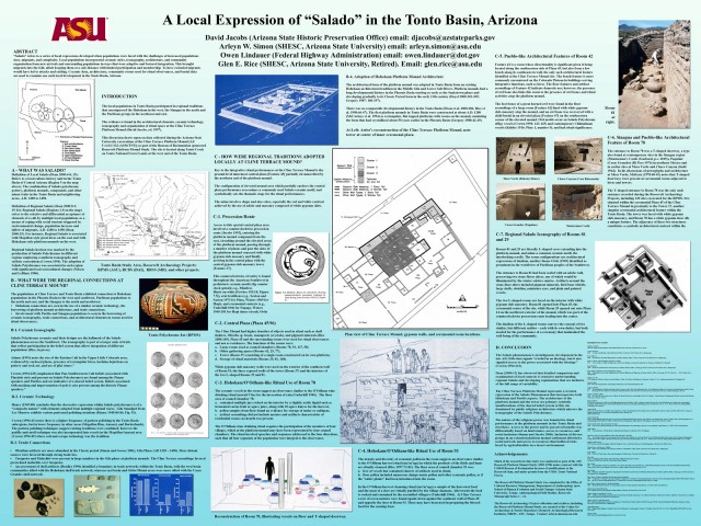 “A Local Expression of ‘Salado’ in the Tonto Basin, Arizona,” by David Jacobs, Arleyn W. Simon, Owen Lindauer, Glen E. Rice. <a href="/pdf/Jacobs-Tonto-Basin.pdf">Click to download this poster as a PDF.</a>
