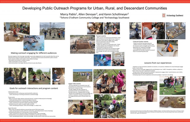 “Developing Public Outreach Programs for Urban, Rural, and Descendant Communities,” by Marcy Pablo, Allen Denoyer, and Karen Schollmeyer. <a href="/pdf/SW-Symp-2016-Marcy.pdf">Click to download this poster as a PDF.</a>