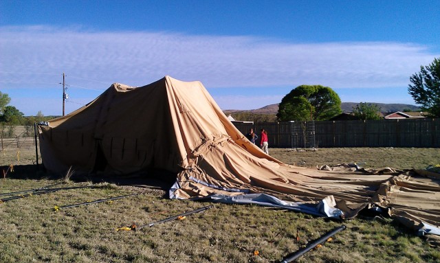Setting up our enormous field lab tent.