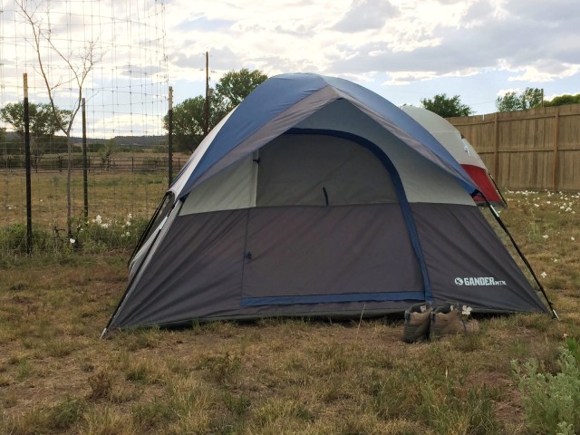 This is the tent I have lived in for the last week and a half. There is just enough room for me and my sleeping bag, backpack, and suitcase. Photo by Alexandra Flores.