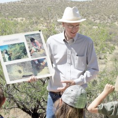 Dr. William H. Doelle answers questions on a tour of the Romero Ruin at Catalina State Park.