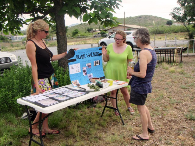 Lindsay and Alex N. discuss their projects with a visitor.
