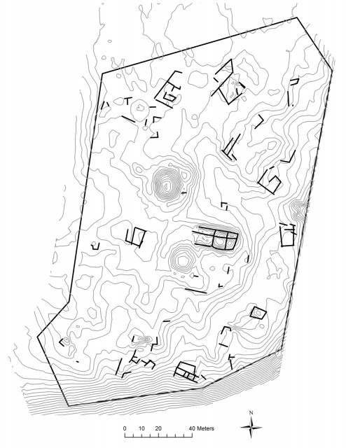 Contour map of Woodrow Ruin showing surface architecture.