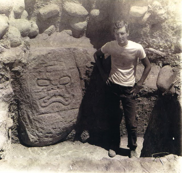 Me next to the Olmec face before it became a fixture in Tonolá’s central plaza. (I have lost track of the photographer’s name, but will update with proper credit if I am able.)