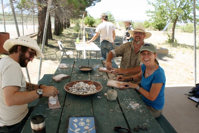 Preservation Archaeology Field School staff: Lewis Borck (L), Stacy Ryan (R), and Will Russell.