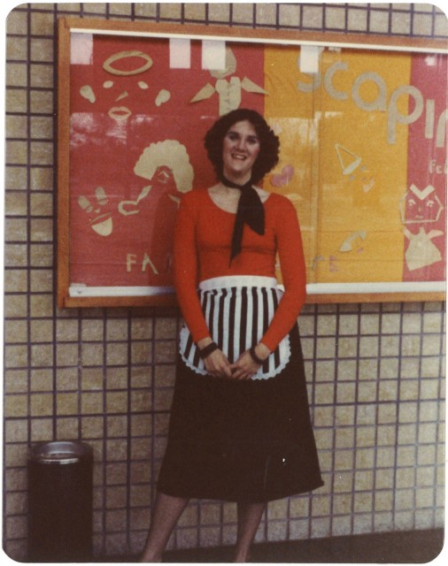 One possible early career choice—theater. Here I am as The Waitress in Scapino!, 1981.