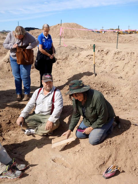 Robert Johnson and Edie Thomas admiring their “find.” For Ms. Thomas, an O’odham and member of the Gila River Indian Community, an even more special connection with the past.