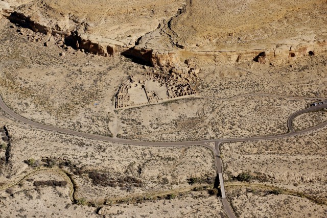 Pueblo Bonito, Chaco’s crown jewel, from above. Photo by Paul Reed.