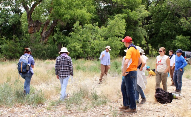 Evan shows the crew how to measure their paces in preparation for survey.