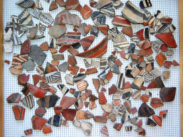 Sherds of several pottery types from the 3-Up site, including Salado polychromes and the Maverick Mountain series.