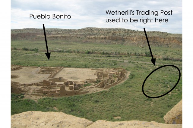 Location of Richard Wetherill’s Trading Post next to Pueblo Bonito, in Chaco Canyon. Image: Kellam Throgmorton.