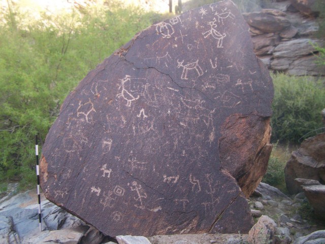 Elaborate petroglyph panel in March 2009.